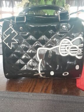 Loungefly Hello Kitty Black Quilted Patent Satchel